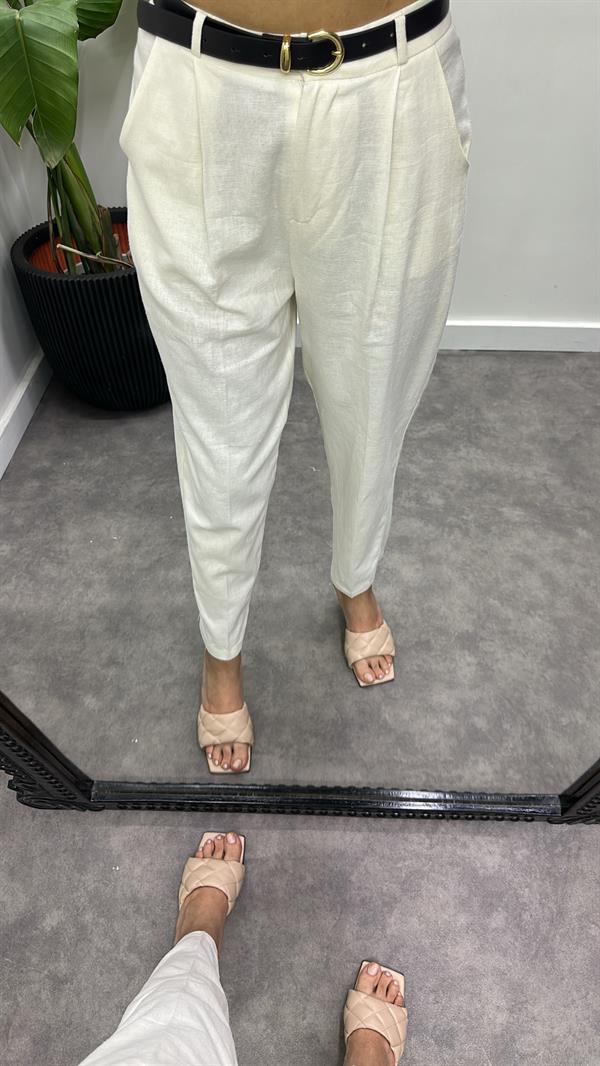 Kemerli Keten Pantolon