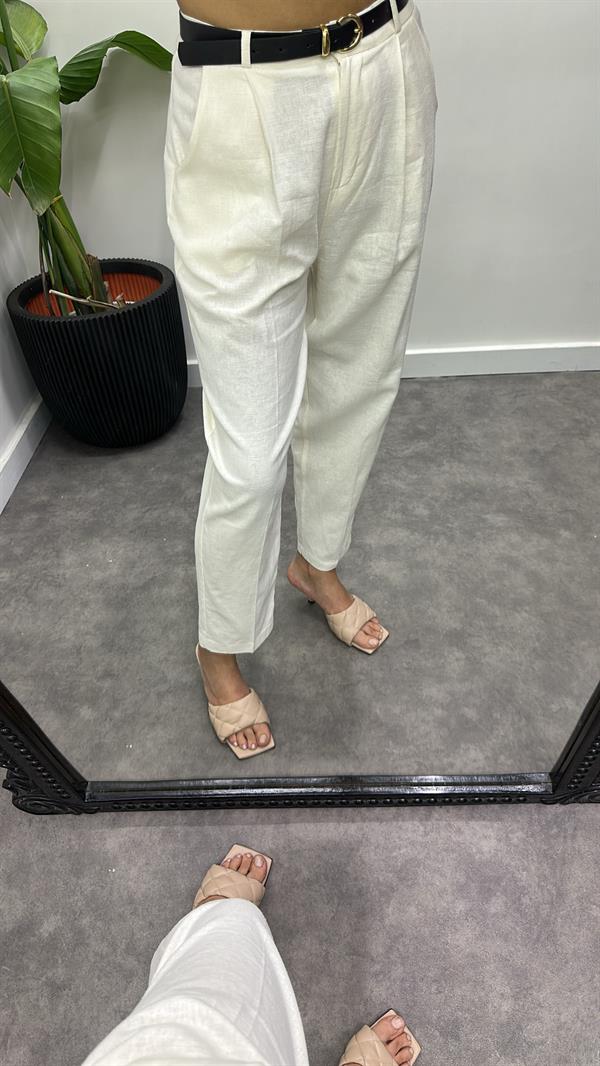 Kemerli Keten Pantolon