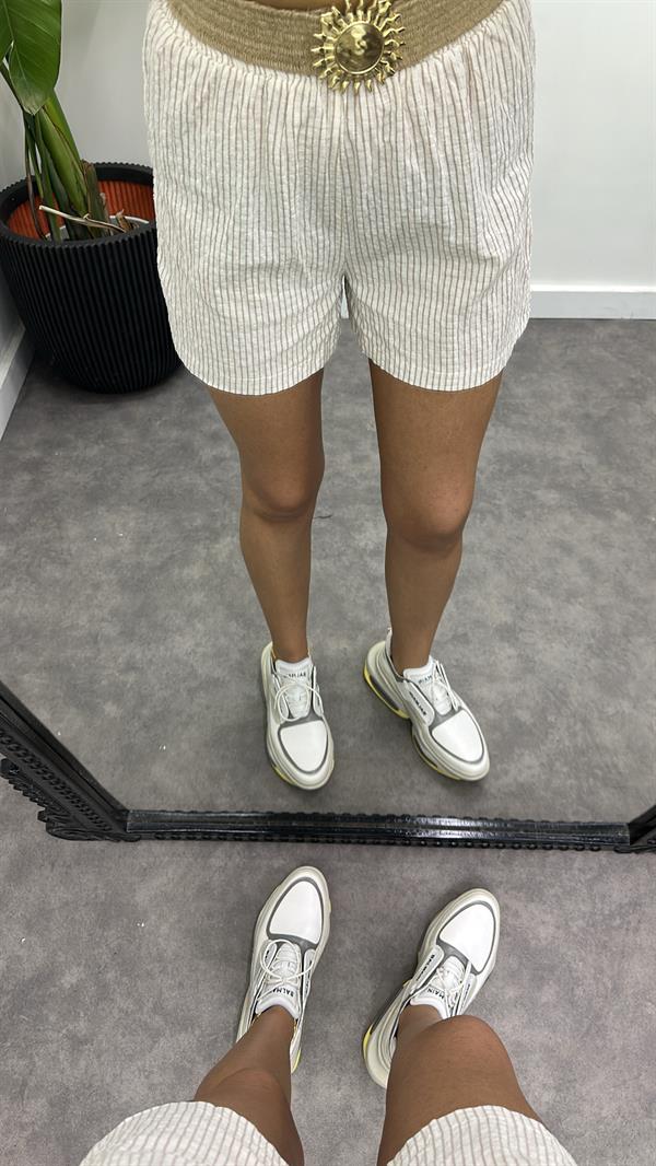 Kemerli Keten Şortlu Takım