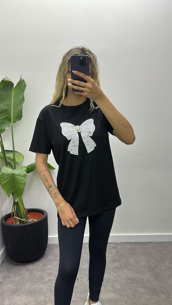 Kurdele Taş Detay T-Shirt