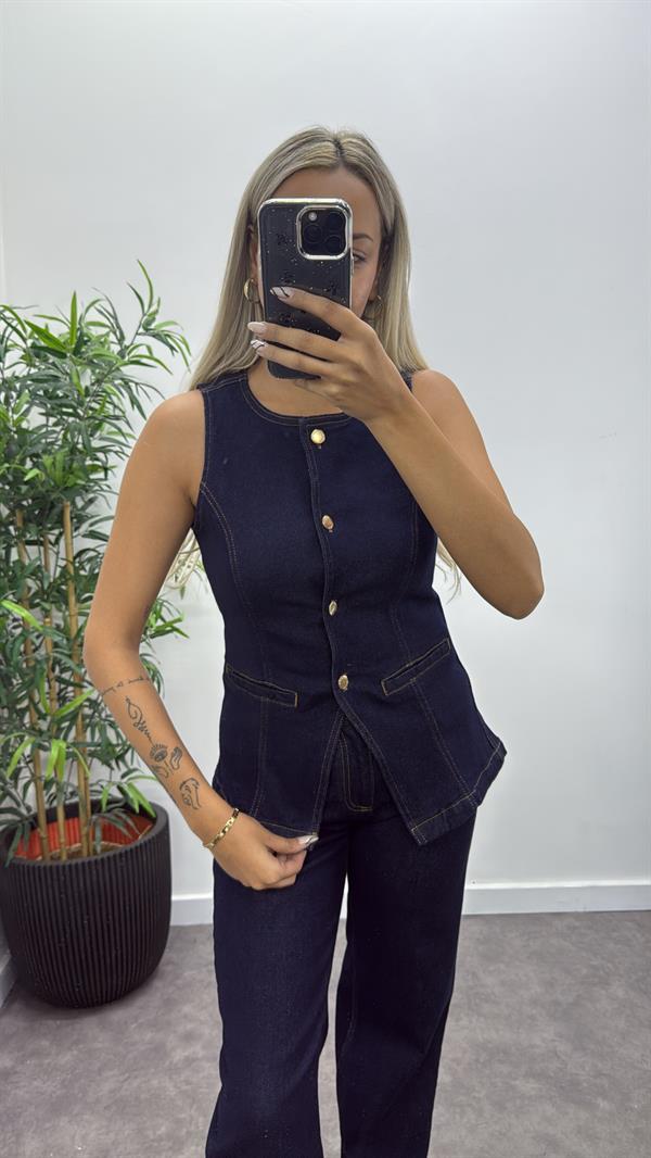 Lacivert Denim Yelek
