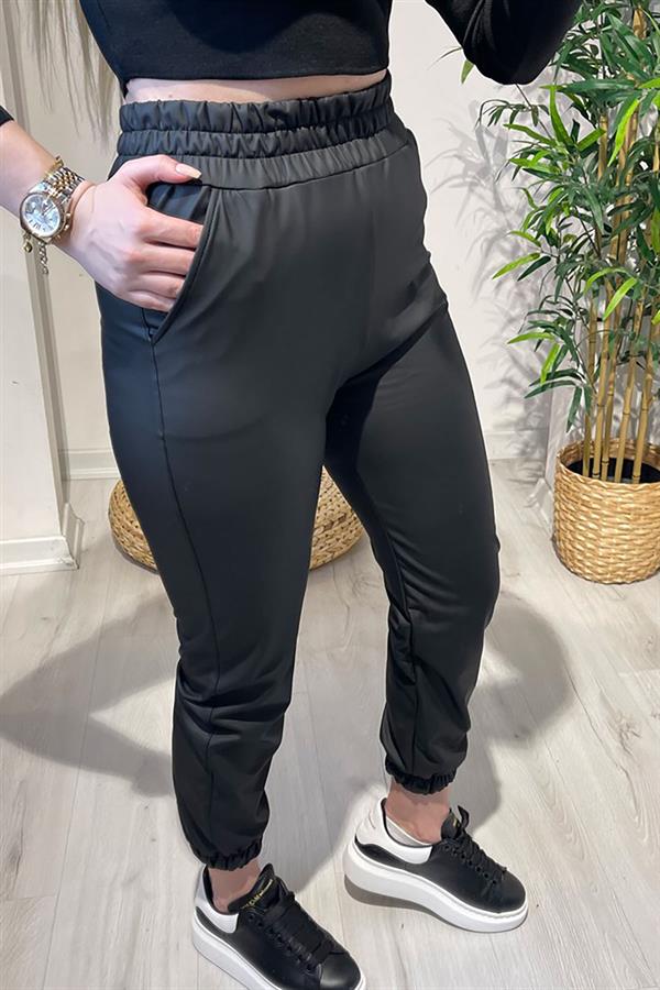 Lastikli Deri Pantolon