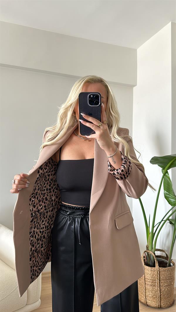Leopar Detay Premium Blazer Ceket
