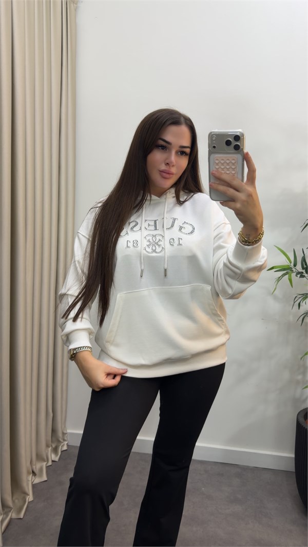 Marka Model Taşlı Sweatshirt