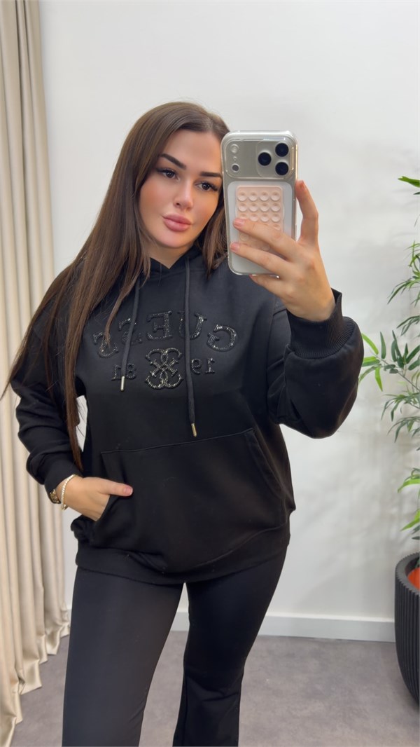 Marka Model Taşlı Sweatshirt