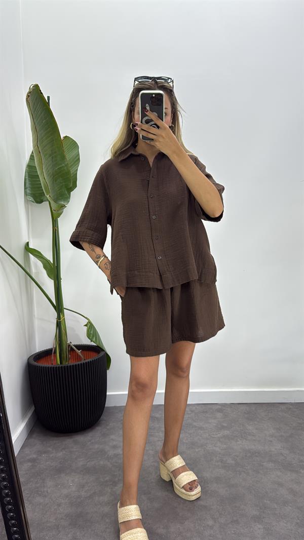 Müslin Kumaş Gömlekli Şortlu Takım