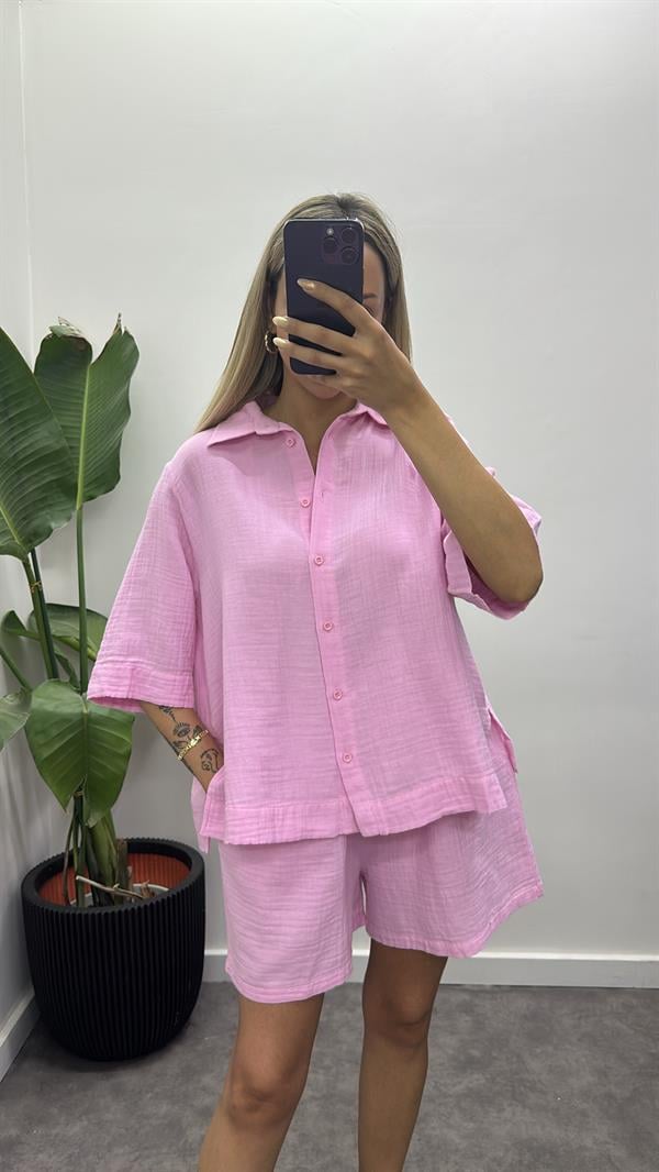 Müslin Kumaş Gömlekli Şortlu Takım