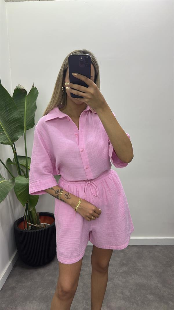 Müslin Kumaş Gömlekli Şortlu Takım