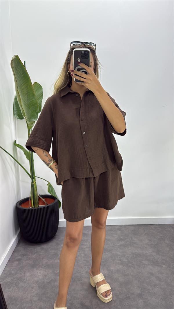 Müslin Kumaş Gömlekli Şortlu Takım