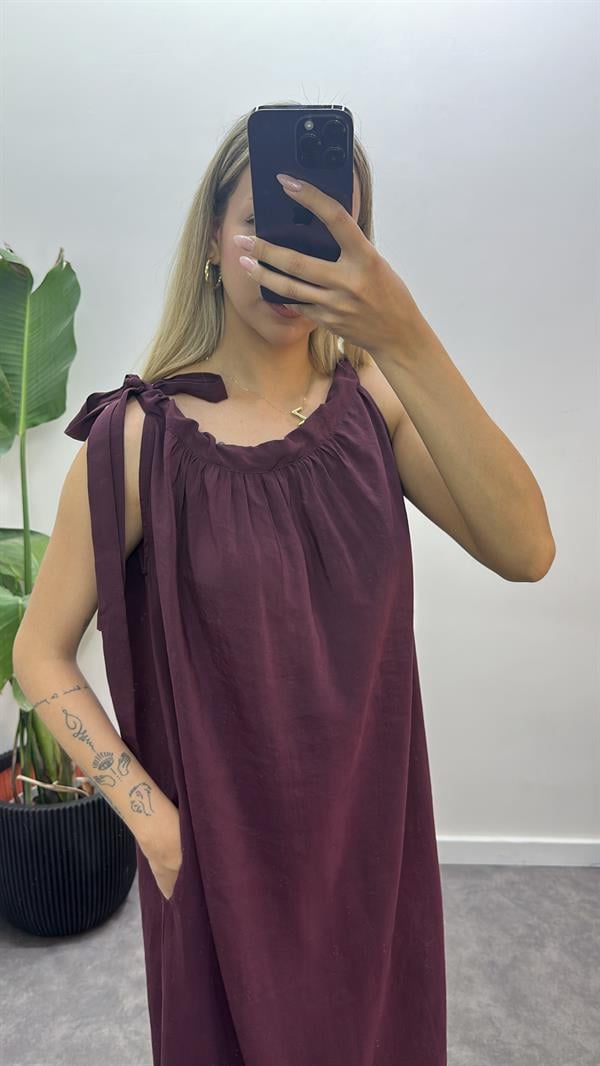 Omuz Bağlamalı Tensel Elbise