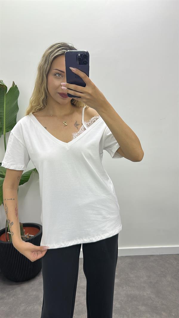 Omuz Dantel Detay Bluz