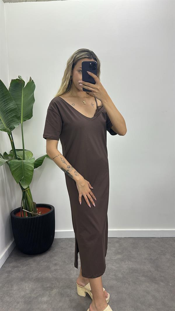 Omuz Dantel Detay Elbise