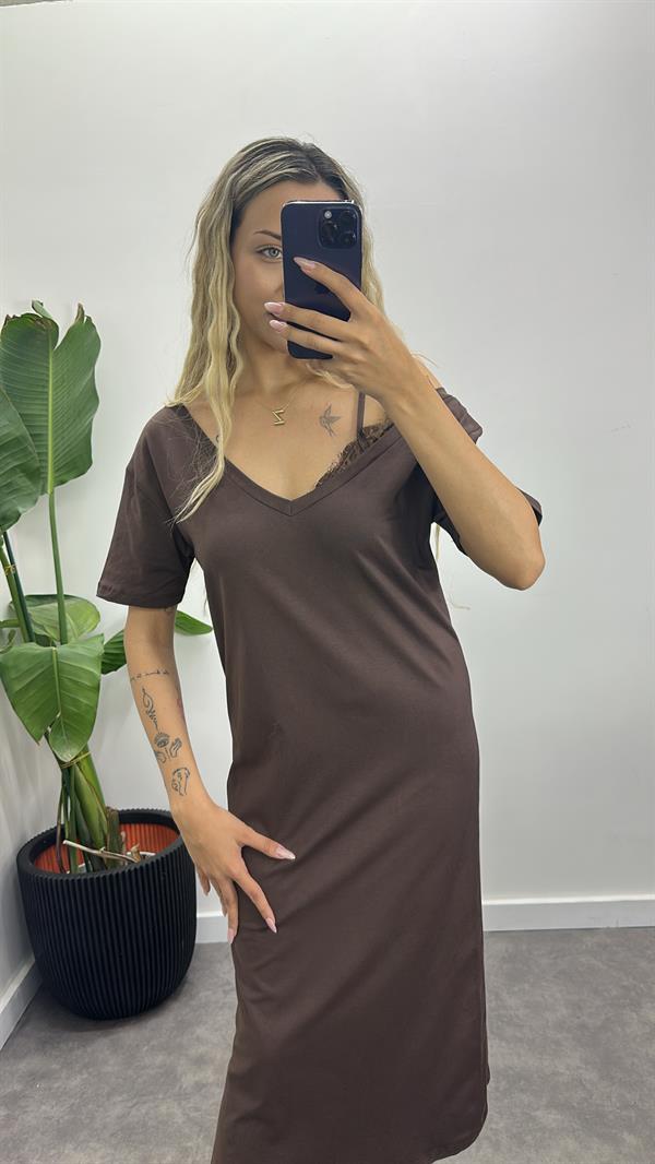 Omuz Dantel Detay Elbise