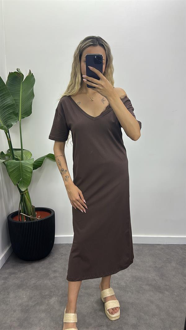 Omuz Dantel Detay Elbise