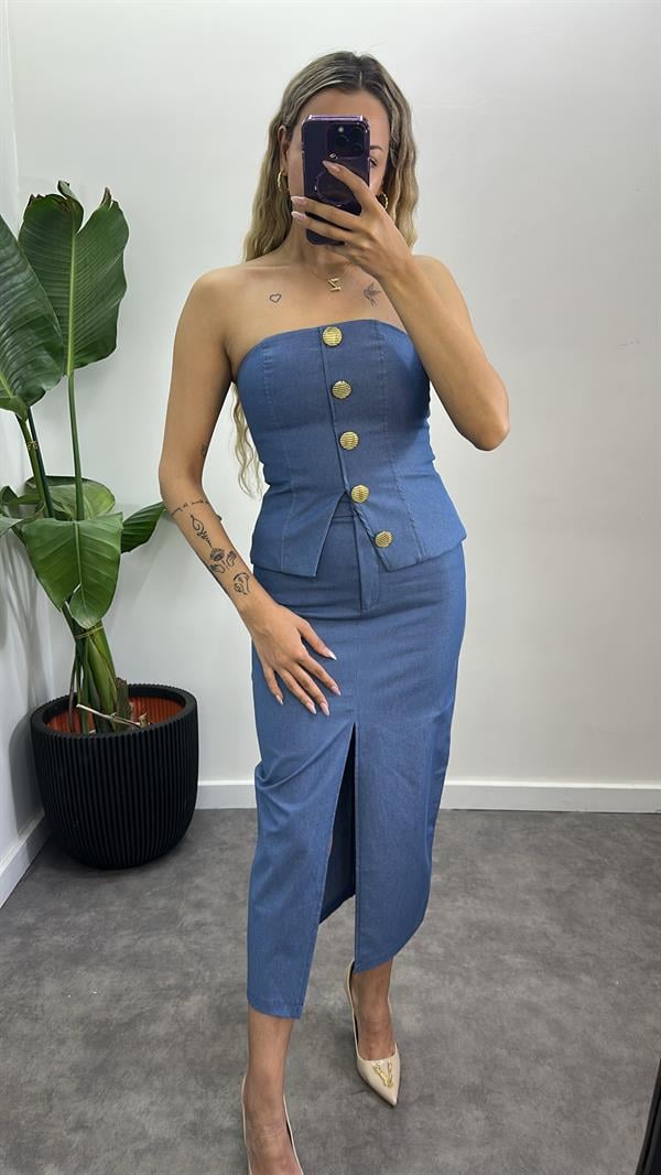 Önden Yırtmaçlı Midi Etek