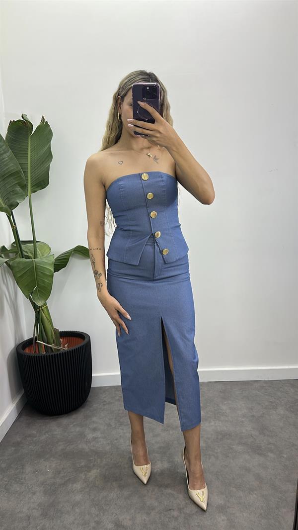 Önden Yırtmaçlı Midi Etek