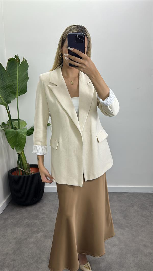 Orj Marka Ham Keten Blazer Ceket