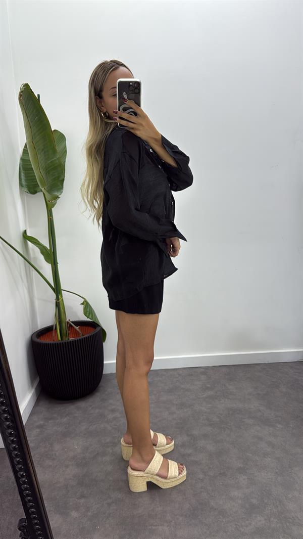 Oversize İpek Tül Gömlek