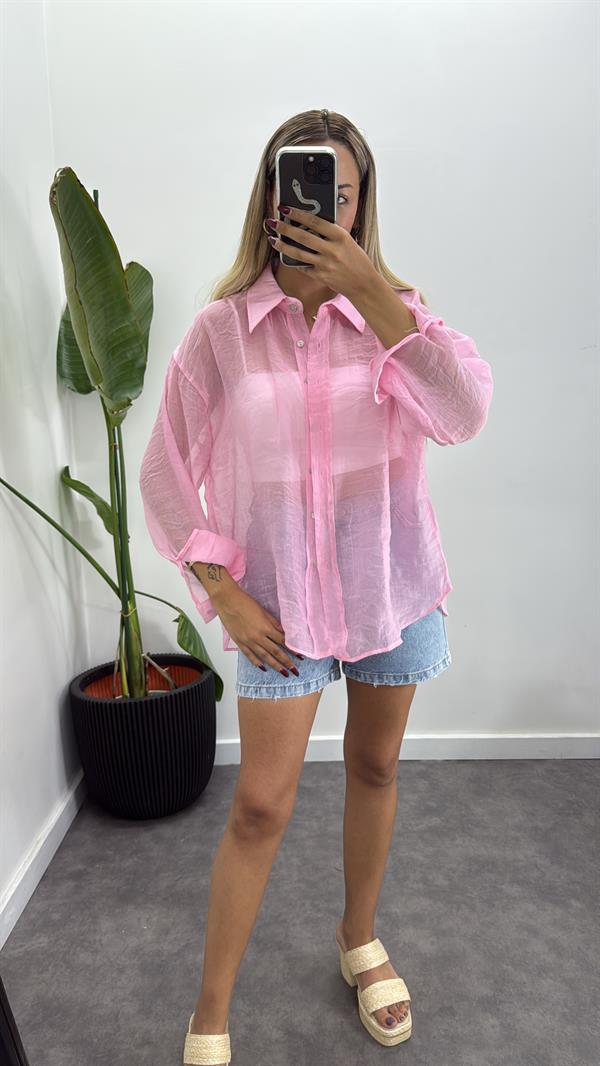 Oversize İpek Tül Gömlek