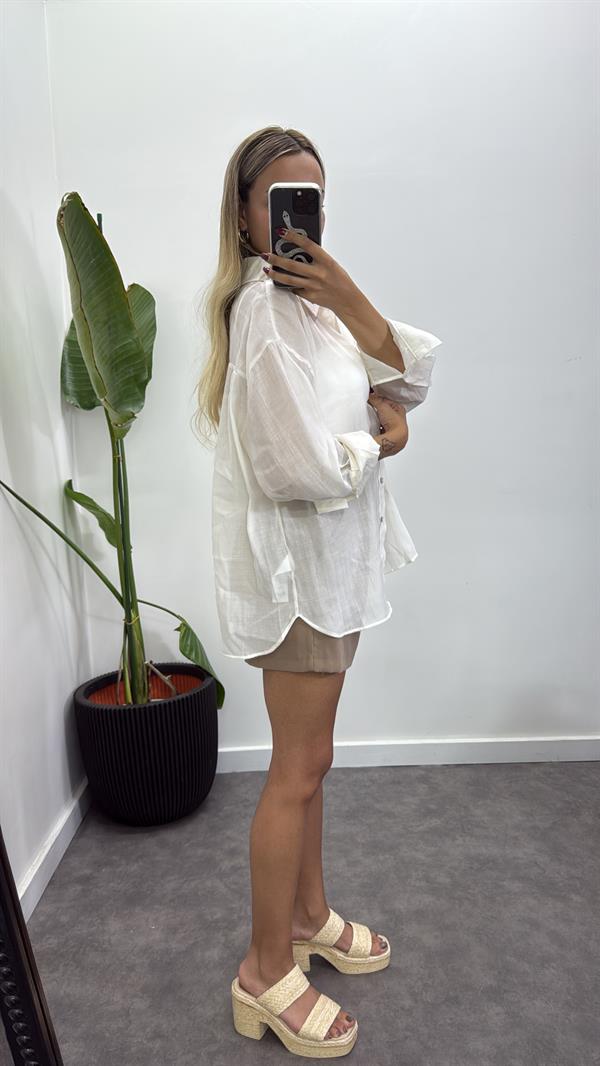 Oversize İpek Tül Gömlek