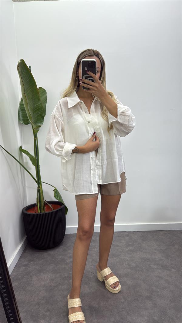 Oversize İpek Tül Gömlek