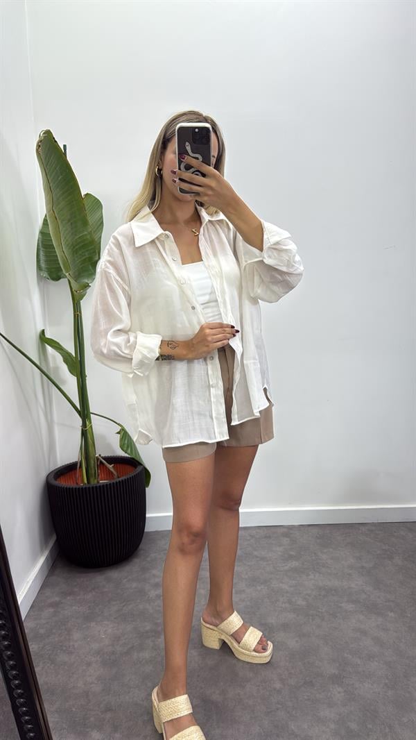 Oversize İpek Tül Gömlek