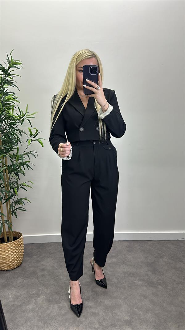 Paça Düğmeli Kumaş Pantolon