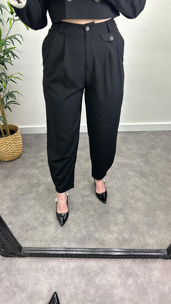 Paça Düğmeli Kumaş Pantolon