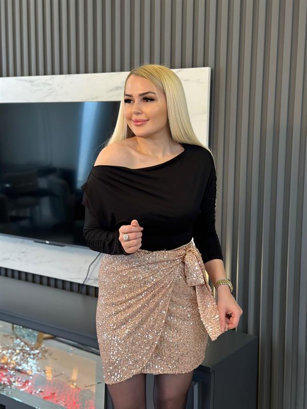 Payetli Bağlamalı Mini Etek