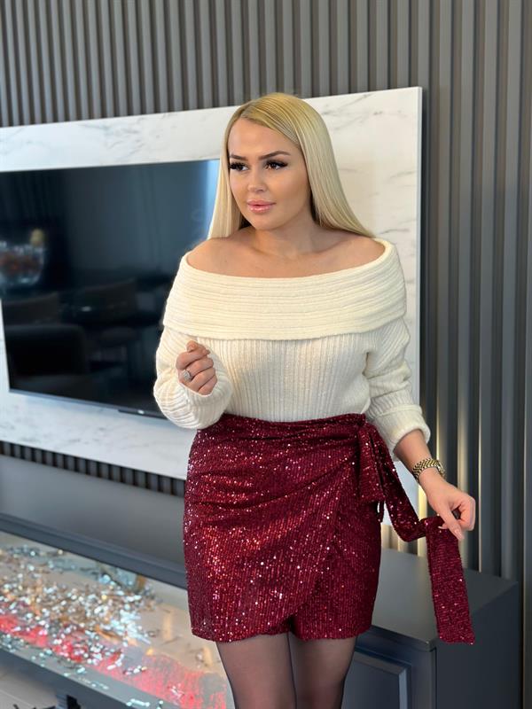 Payetli Bağlamalı Mini Etek