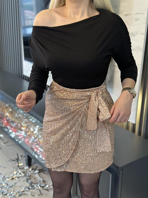 Payetli Bağlamalı Mini Etek