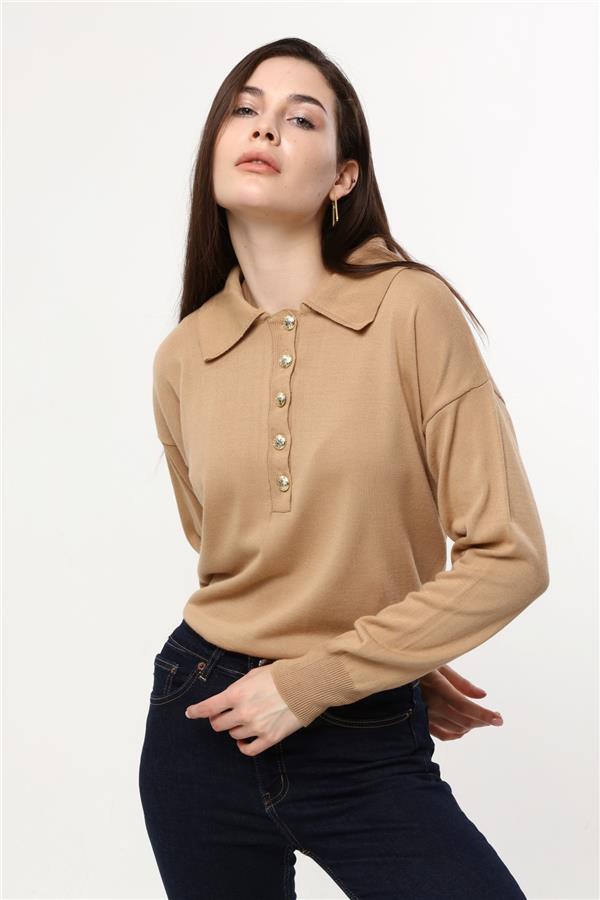 Düğmeli Polo Yaka Kazak