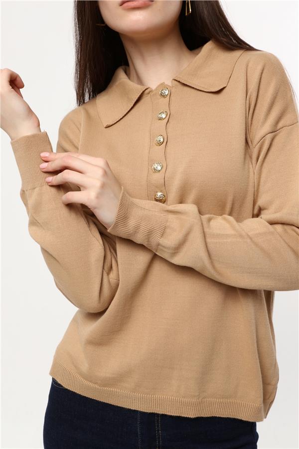 Düğmeli Polo Yaka Kazak