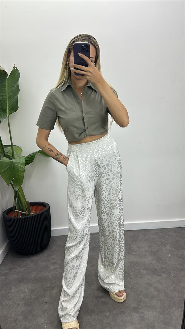 Saten Leopar Desen Pantolon