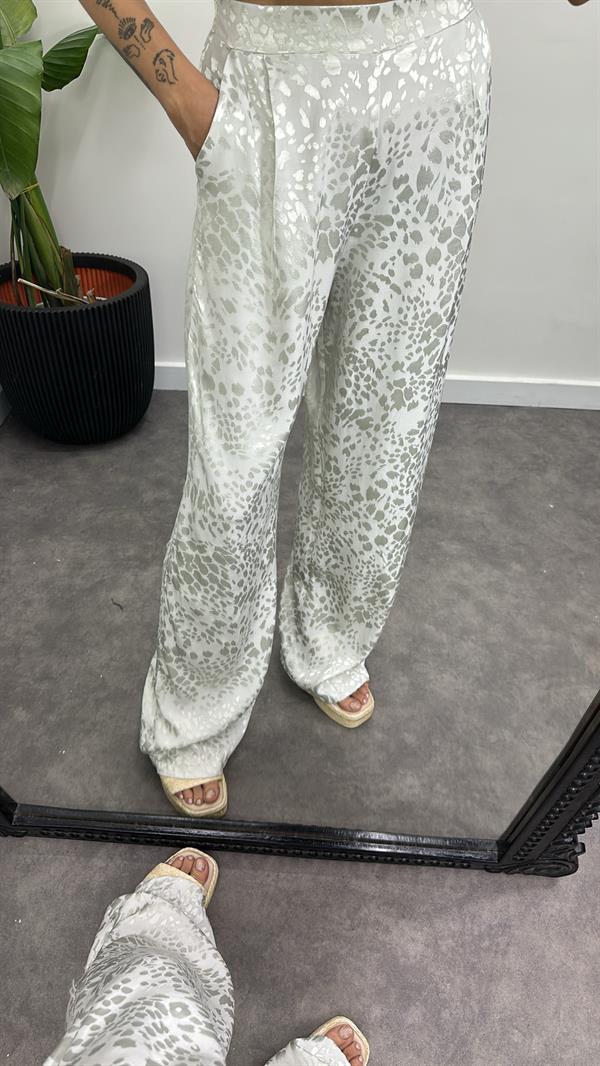 Saten Leopar Desen Pantolon