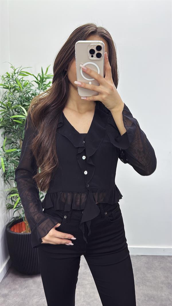 Şifon Düğmeli Bluz