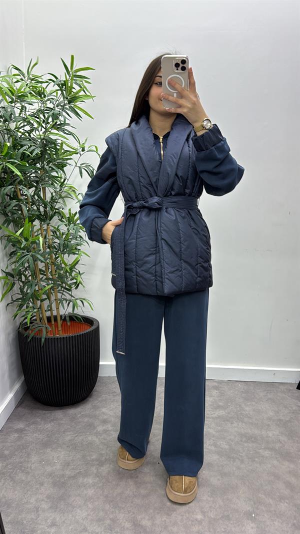 Triko Detay Şişme Yelek