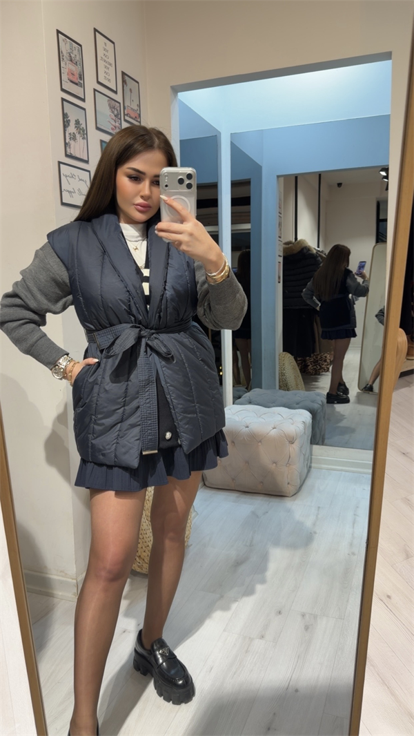 Triko Detay Şişme Yelek