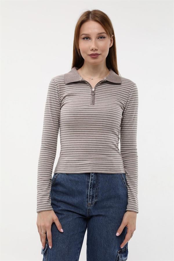Yakalı Çizgili Bluz
