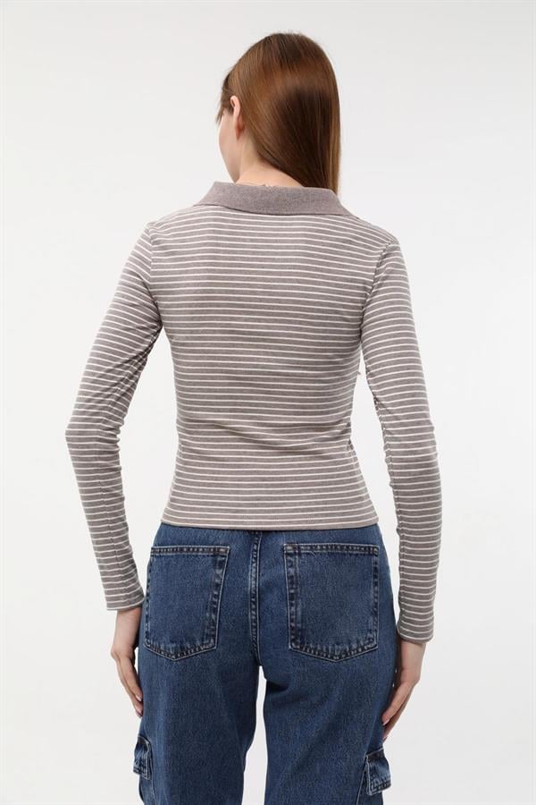 Yakalı Çizgili Bluz