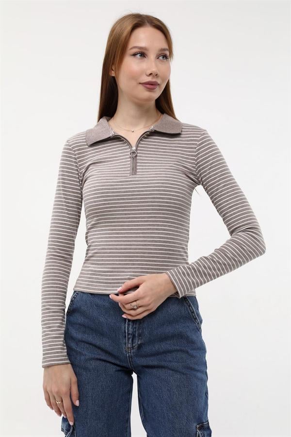 Yakalı Çizgili Bluz