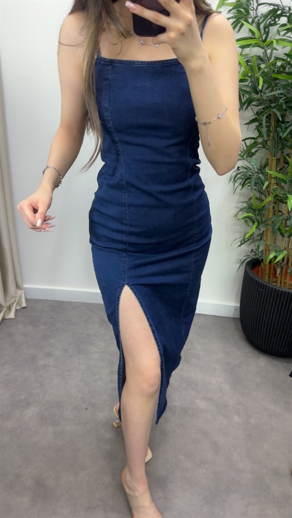 Yırtmaçlı Likra Jean Elbise