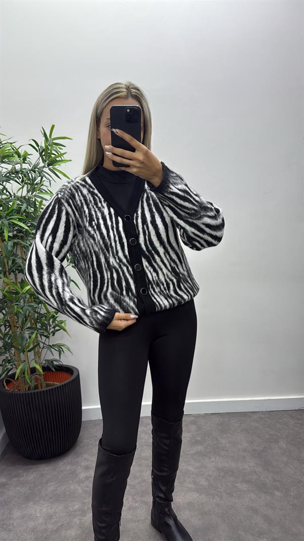 Zebra Desen Lüks Triko Hırka