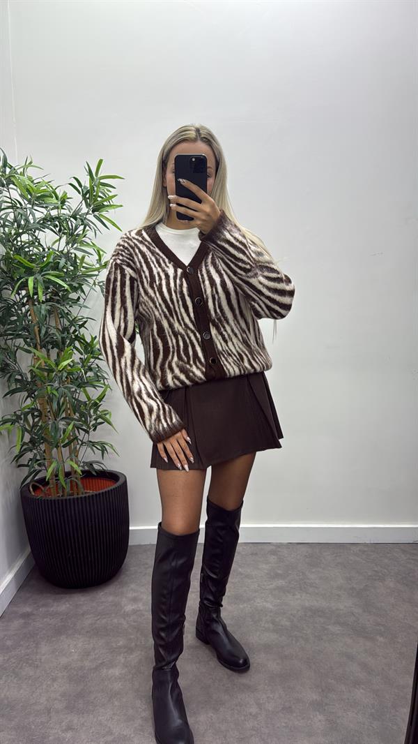 Zebra Desen Lüks Triko Hırka