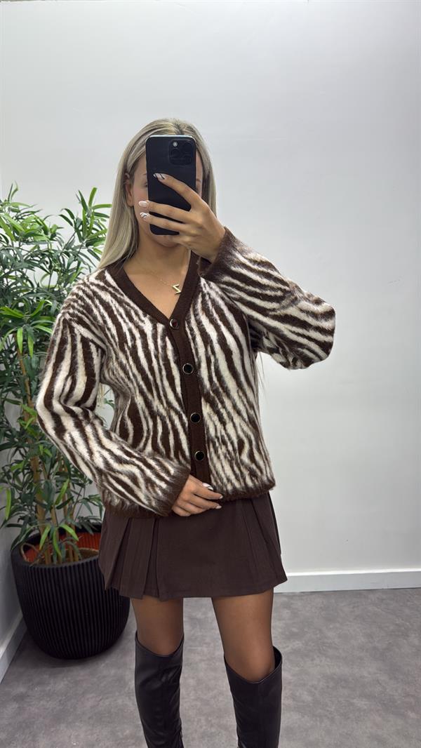 Zebra Desen Lüks Triko Hırka