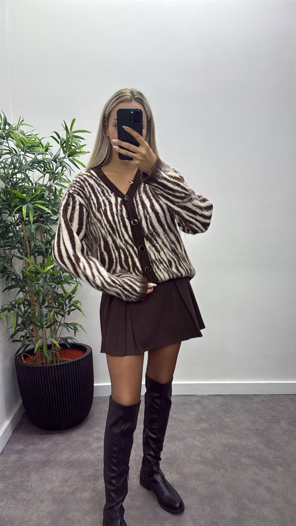 Zebra Desen Lüks Triko Hırka