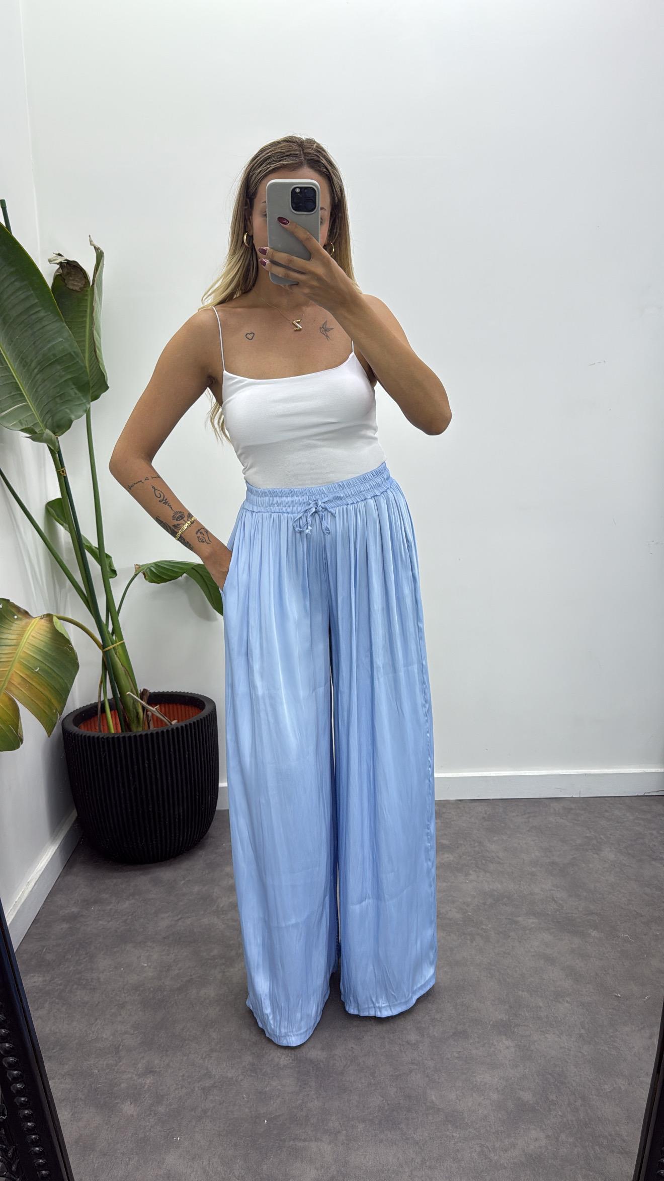 Bağcıklı İpek Saten Pantolon