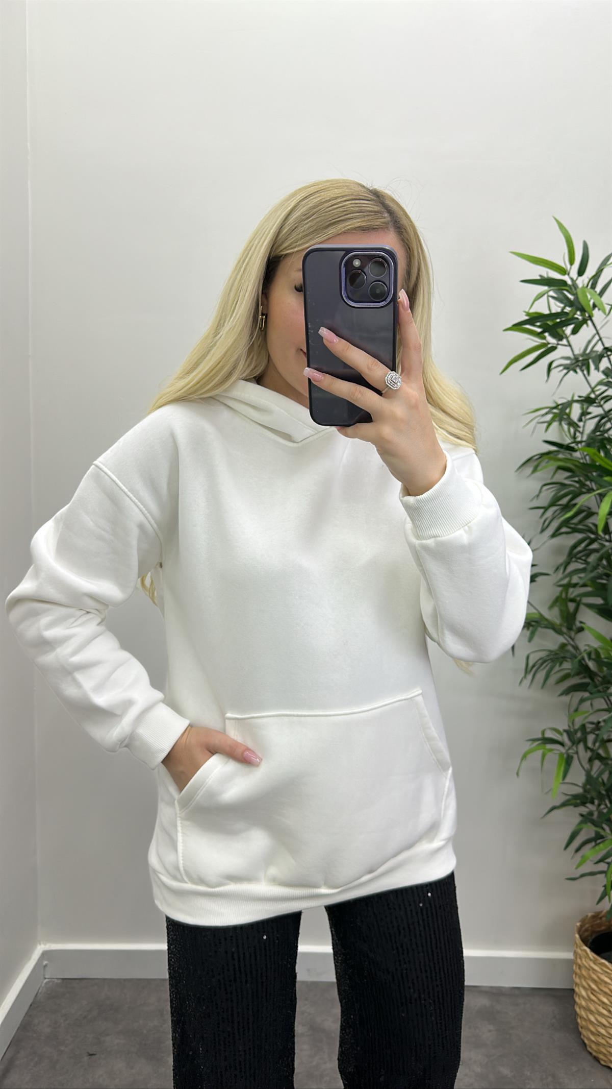 Cep Detay Kapüşonlu Sweatshirt