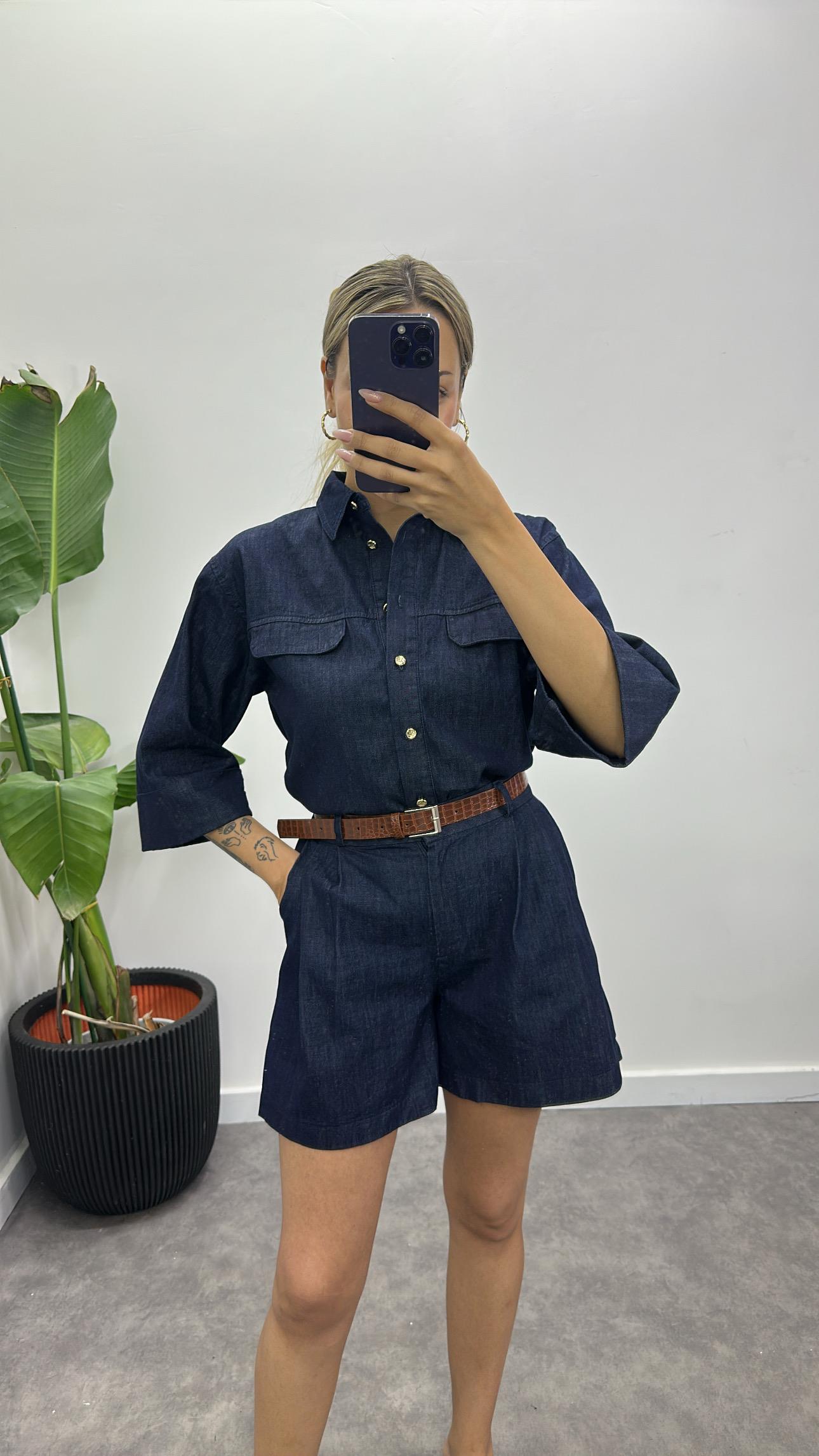 Denim Gömlek Şort Takım