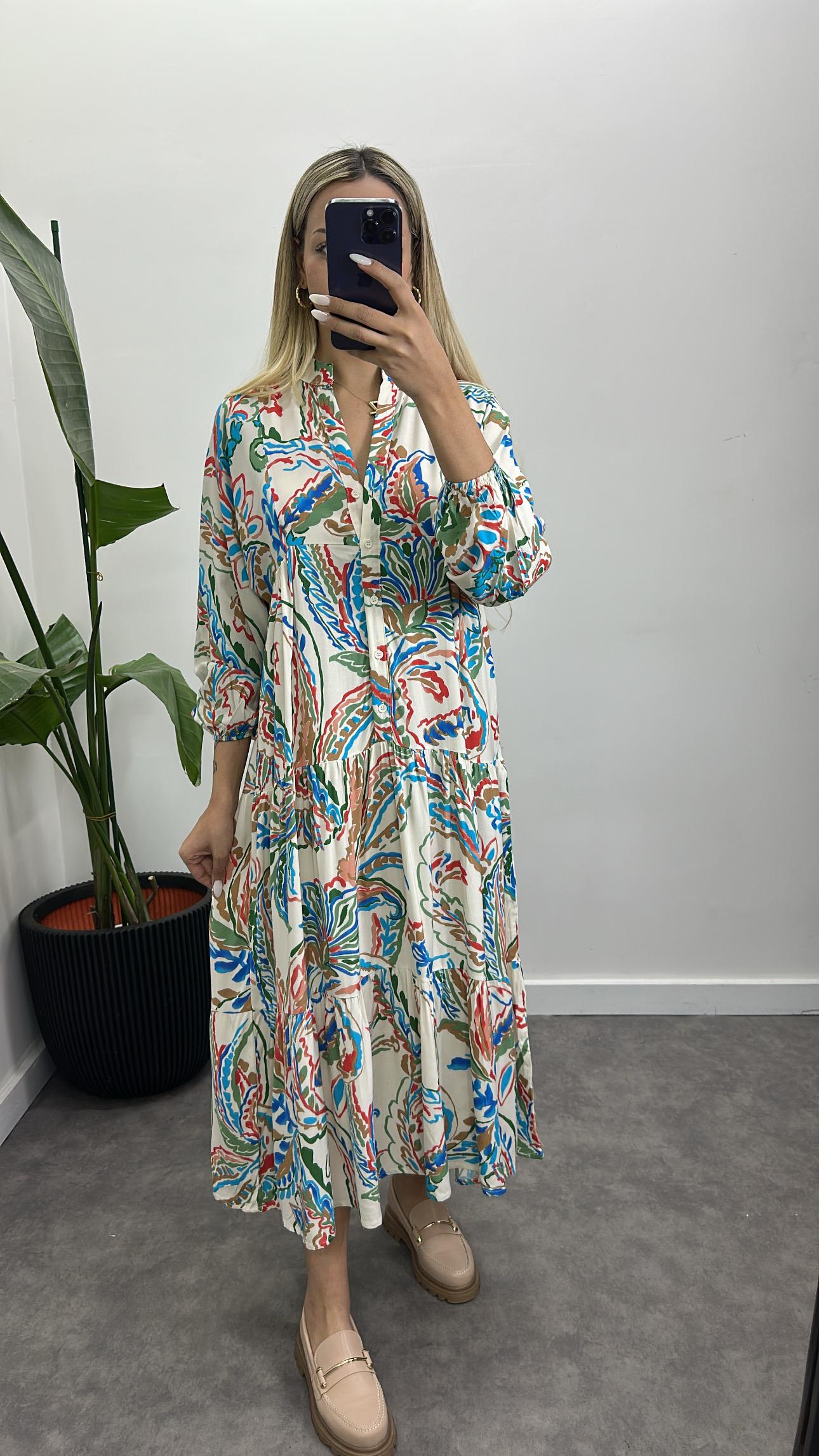 Desenli Pamuk Viskon Elbise